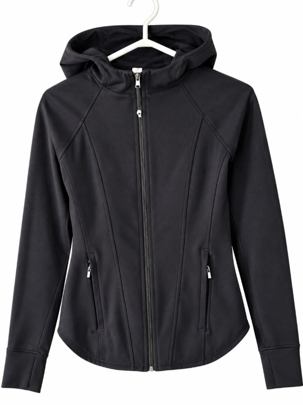 Ivivva Girl by Lululemon Fast and Flow Hooded Jacket Black Thumbholes Pockets